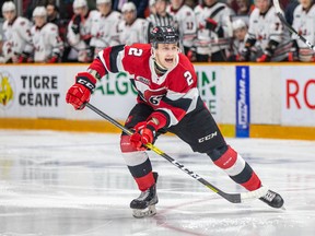 Ottawa 67's defenceman Noel Hoefenmayer calls for the puck from a teammate in an Ontario Hockey League game in January. Hoefenmayer is now a prospect with the Toronto Marlies.