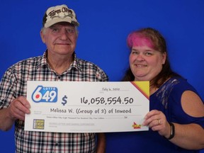 Melissa Wright and her father John Wright of Inwood won $16,058,552.50 in the June 24 Lotto 6/49 draw.