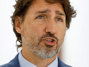 Prime Minister Justin Trudeau is pictured at a  news conference at Rideau Cottage in Ottawa on July 13, 2020.