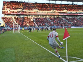 Toronto FC forward Alejandro Pozuela in action earlier this season. TFC was cleared to fly to Orlando on Monday.