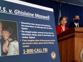 Audrey Strauss, Acting United States Attorney for the Southern District of New York speaks alongside William F. Sweeney Jr., Assistant Director-in-Charge of the New York Office, at a news conference announcing charges against Ghislaine Maxwell for her role in the sexual exploitation and abuse of minor girls by Jeffrey Epstein in New York Cit July 2, 2020.