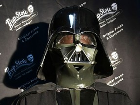 Items up for auction at the Prop Store Auction in late August are on display at the Prop Store in Valencia, California on July 15, 2020 including Darth Vader's helmet and costume from the movie "Star Wars" estimated at $150,000-250,000 USD.