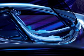 A view of the cockpit of the Mercedes-Benz Vision AVTR concept car, inspired by the Avatar movies, at a Daimler keynote address during the 2020 CES in Las Vegas.