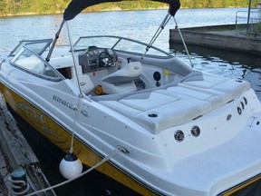 Toronto Police allege a man sexually assaulted two people aboard a yellow and white Rinker power boat (pictured).