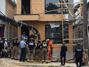A man died in an explosion at a house which was under construction in the east end of the city.