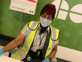 A GO Transit worker wears a face mask as they become mandatory across the system on Tuesday, July 21, 2020.