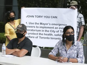 A tenant press conference is held in front of John Tory's residence in Toronto on Tuesday, July 28, 2020.