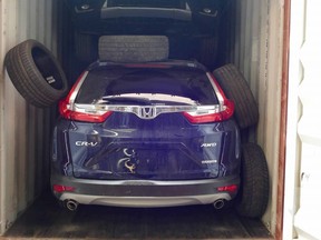 A stolen Honda CRV in a container is seen in an image released by York Regional Police.