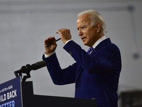 Presumptive Democratic presidential nominee and former Vice President Joe Biden delivers a speech at the William Hicks Anderson Community Center, in Wilmington, Delaware, July 28, 2020.