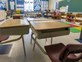 An empty classrooms in London, Ont..
