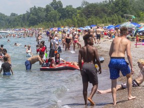 The crowded beach at Grand Bend on Canada Day, Wednesday July 1, 2020.