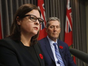 Manitoba Premier Brian Pallister listens in as Justice Minister Heather Stefanson talks during a press conferenceManitoba Premier Brian Pallister listens in as Justice Minister Heather Stefanson talks during a press conference. Manitoba eliminated birth alerts in June and Ontario is following suit.