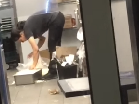 An employee of the Parkway Mall Pizza Hut was caught on video performing unsanitary food handling practices.