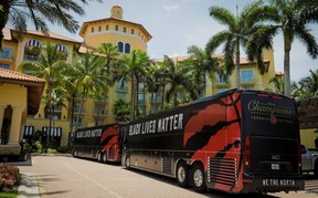 The Raptors have Black Lives Matter displayed on the sides of their buses, and the team is planning a pre-game statement on the subject. Reuters