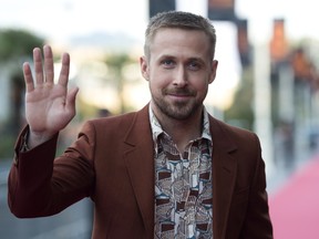 Canadian actor Ryan Gosling poses before the screening of the  film "First man" during the 66th San Sebastian Film Festival, in the northern Spanish Basque city of San Sebastian on Sept. 24, 2018.