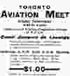Newspaper ad in the July 5, 1910 edition of the Toronto Evening Telegram promoting the Toronto Aviation Meet to be presented July 7 to July 16 at the model farm of W. G. Trethewey.