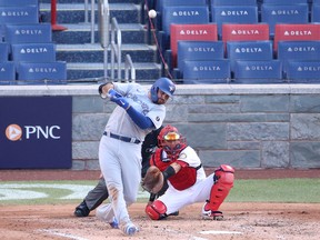 Blue Jays first baseman Rowdy Tellez  hits a home run against the Washington Nationals in the fourth inning at Nationals Park on Monday night.