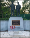 “BLM” was spraypainted onto the Ontario Police Memorial Monument in Queen’s Park on June 20, 2020.