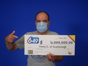Danny Gatsos, 59, picking up his $6-million lottery winnings on Thursday in Toronto