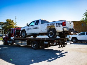 York Regional Police impound a tow truck as part of Project Platinum, a multi-agency operation into criminality in the GTA towing industry
