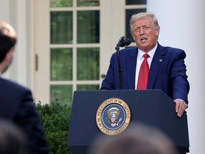 U.S. President Donald Trump holds a news conference in the Rose Garden at the White House in Washington, U.S., on Tuesday, July 14, 2020.