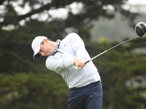 Rory McIlroy tees off during a practice round Wednesday for this week's PGA Championship at TPC Harding Park in San Francisco. The course favours players such as McIlroy who are long off the tee.