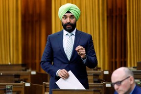 Navdeep Bains speaks during a meeting of the special committee on the COVID-19 outbreak in the House of Commons on Parliament Hill in Ottawa May 20, 2020.