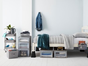 Look above and below for ways to add storage and keep organized. Dorm Storage from $15, BedBathandBeyond.ca. SUPPLIED