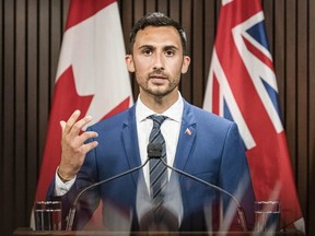 Ontario Minister of Education Stephen Lecce makes an announcement at Queen's Park in Toronto Aug, 13, 2020.
