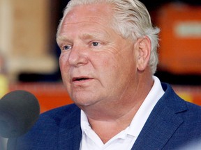 Ontario Premier Doug Ford speaks in Brockville on Aug. 21, 2020.