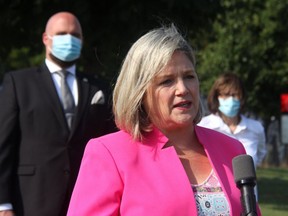 NDP Leader Andrea Horwath in London, Ont. Tuesday calling on the Ontario government to increase funding for school boards and reduce class sizes for elementary school students ahead of the start of classes.