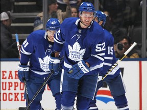 Leafs defenceman Martin Marincin, celebrating his goal against the Canucks in February, will now be counted on to supply playoff penalty-killing and stay-at-home D.