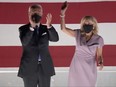 In this screenshot from the DNCCs livestream of the 2020 Democratic National Convention, Democratic presidential nominee Joe Biden and his wife Dr. Jill Biden greet supporters outside Chase Center on the fourth day of the virtual convention on Aug. 20, 2020.