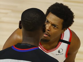 Raptors’ Kyle Lowry argues with referee James Williams during a Game 1 loss.  The Raptors will get their chance at redemption in Game 2 today.