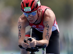 Canada's Stefan Daniel competes in the Triathlon at the Rio Paralympics in Brazil in 2016. He won a silver medal.