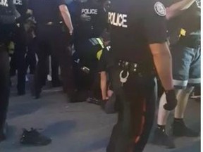 This social media image shows Toronto Police in action on Eglinton Ave. W., near Oakwood Ave., on Saturday night.