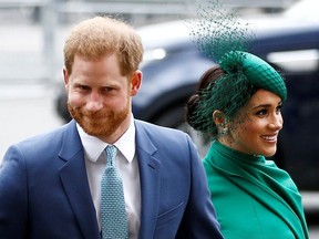 Britain's Prince Harry and Meghan, Duchess of Sussex, arrive for the annual Commonwealth Service at Westminster Abbey in London, Britain, March 9, 2020.