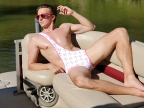 Two Toronto entrepreneurs have come up with the Brokini -- a one-should swimsuit for men that comes in either a pineapple or flamingo print.