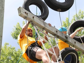 The extreme sports area at Fern Resort includes climbing apparatus of various skill levels.