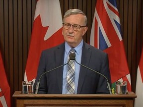 Dr. David Williams, Ontario’s chief medical officer of health, makes an announcement at Queen's Park on Thursday, Aug. 13, 2020.