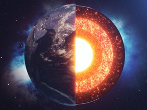 This photo illustration shows a cross section of the Earth's crust