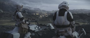 Jason Sudeikis and Adam Pally as Scout Troopers in a scene from The Mandalorian.