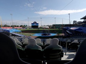 Cardboard cutouts line the seats of Sahlen Field in Buffalo before the Blue Jays hosted the Miami Marlins on Tuesday. GETTY IMAGES