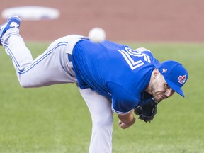 Blue Jays pitcher Julian Merryweather delivers during an instrasquad game at Rogers Centre on July 9, 2020 in Toronto, Canada.