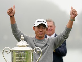 Collin Morikawa celebrates after winning the PGA Championship at TPC Harding Park in San Francisco on Sunday.