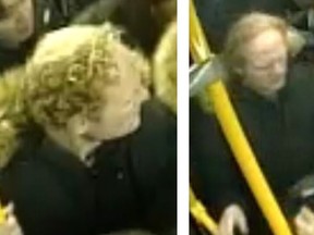 Images released by Toronto Police of a suspect in the assault of a woman on a TTC bus near Finch station on Feb. 4, 2020.