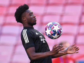 Bayern Munich's Alphonso Davies during training at the Estadio da Luz in Lisbon, Portugal on August 22, 2020.