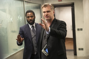 John David Washington and director/writer/producer Christopher Nolan on the set of Warner Bros. Pictures’ action epic Tenet, a Warner Bros. Pictures release.