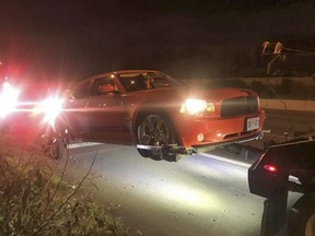 Dodge Charger was impounded Sunday at 1 a.m. after it was involved in organized street racing on Applewood Cres. in Vaughan. York Police Air2 helicopter assisted in nabbing  the 22-year-old Milton man going 186 km/h He was in the car with his girlfriend who is seven-months pregnant. A radar detector was also found in the car.