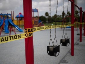 An empty playground is surrounded by caution tape amid the global outbreak of the coronavirus disease (COVID-19).